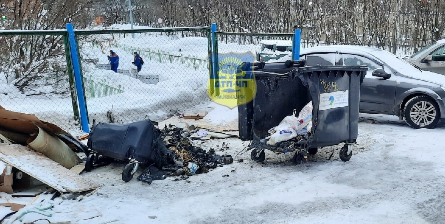 В Мурманске на Щербакова подожгли мусорные баки