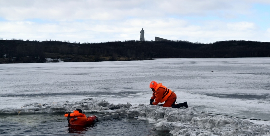 В Мурманске отрабатывали технику спасения провалившегося под лед