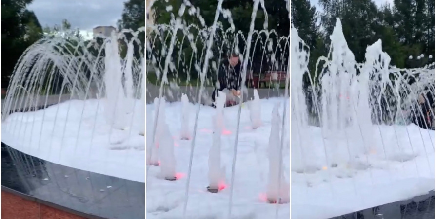 Жидкость для мытья посуды вылили в фонтан в центре Мурманска