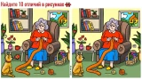Бабушка вяжет шарф: найдите 10 отличий на рисунках — они точно есть, проверено