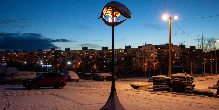 В Мурманске появился фонарь со скульптурой дракона