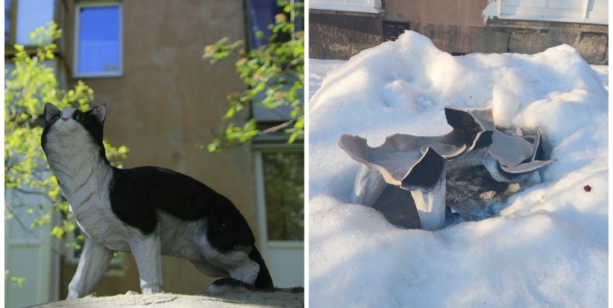 В Коле вандалы разбили статую кота на Защитников Заполярья
