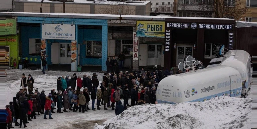 Мурманчане с утра стоят в очереди за дешевой мойвой