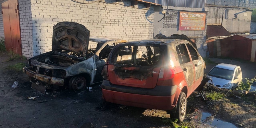 Семь пожарных потушили автомобили на Полярном Круге в Мурманске