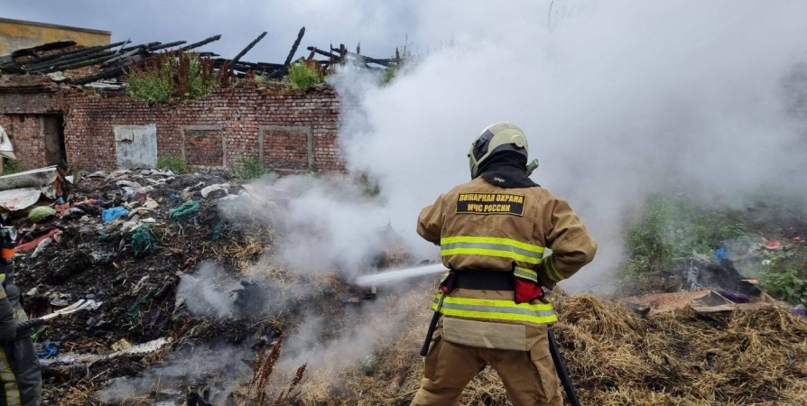 12 пожарных потушили мусор на Полевой в Мурманске