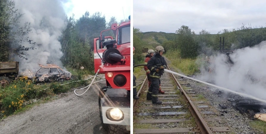 В Мурманске сгорели покрышки, в Верхнетуломском — бесхозное авто