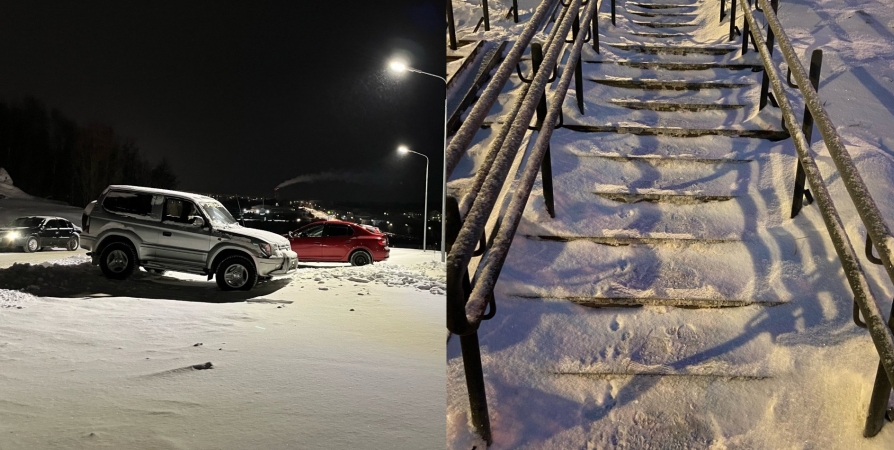 Засыпанные снегом лестница и парковка у детского сада возмутили северян