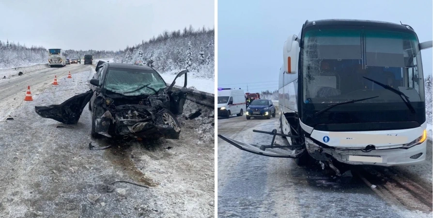 В ДТП с автобусом под Оленегорском пострадал водитель иномарки