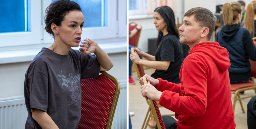 Преподаватель ГИТИСа проводит мастер-класс для актеров Мурманской облдрамы