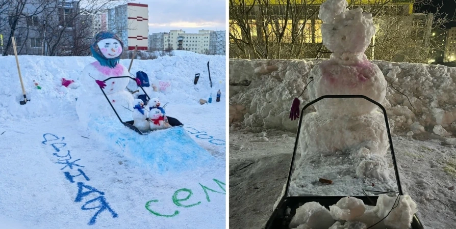 Вандалы разрушили снежные фигуры в Снежногорске спустя двое суток после конкурса