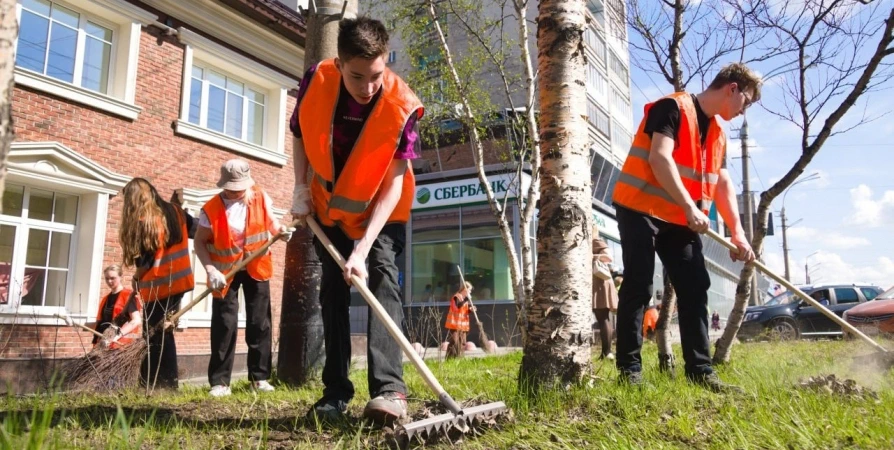 Юные мурманчане вышли на уборку общественных территорий по проекту «Работа рядом»