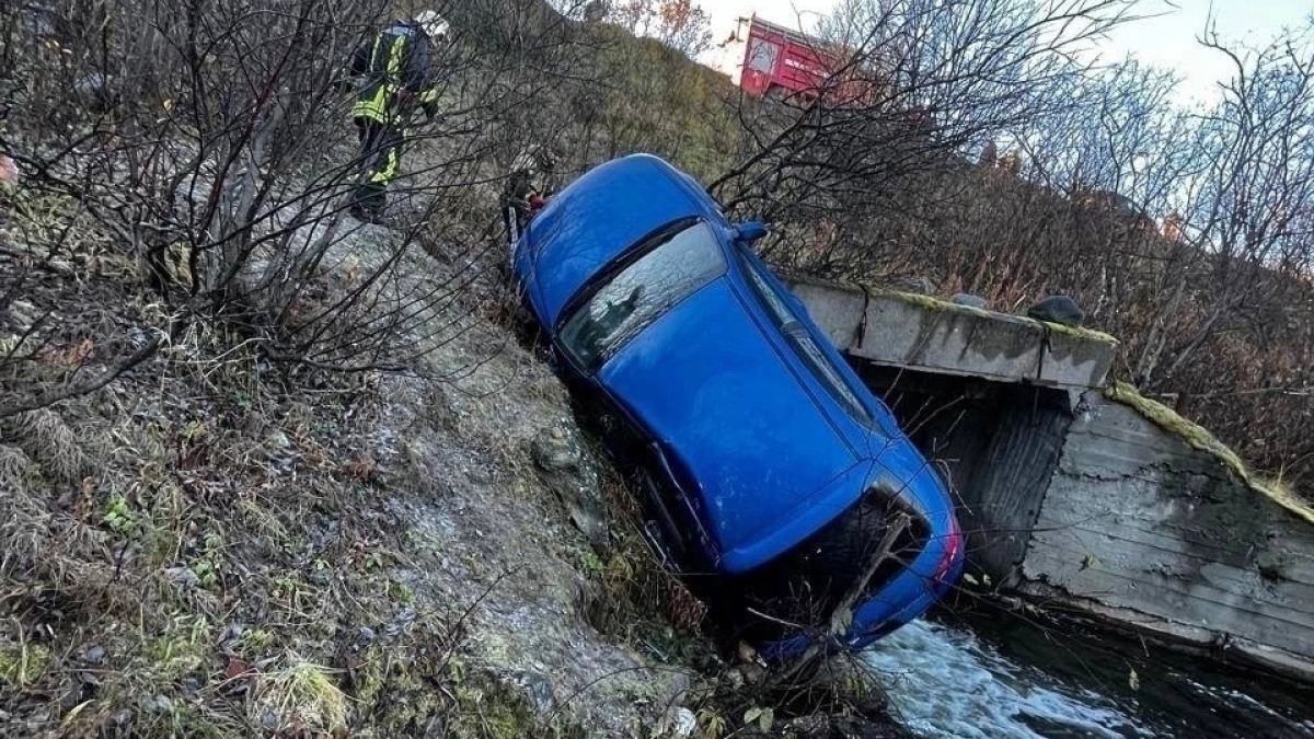 Шипы не спасли: возле Видяево автомобиль с 4 пассажирами улетел под мост