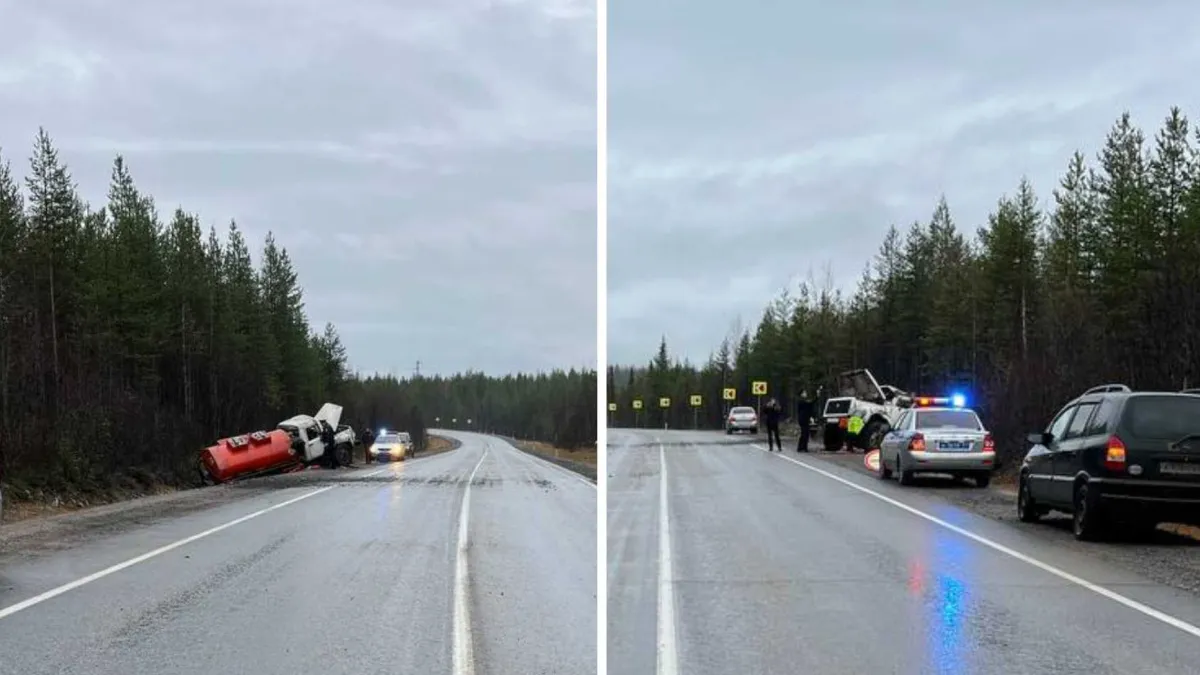 Под Кандалакшей бензовоз вылетел в кювет, водителя доставили в больницу