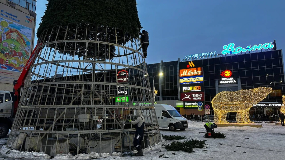 Новогоднюю елку начали убирать в центре Мурманска