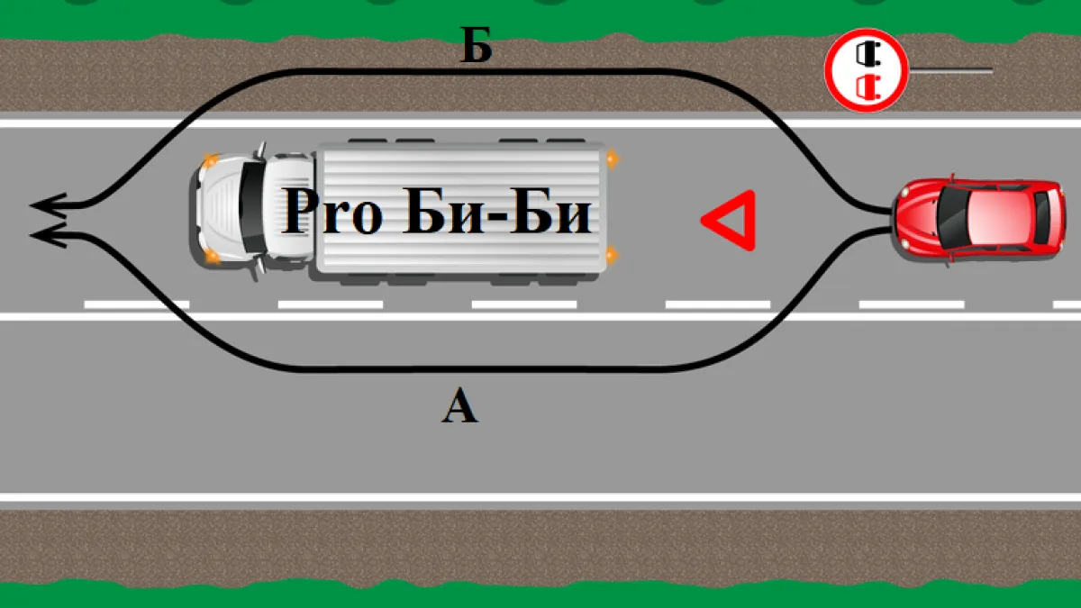 По какой траектории надо объехать грузовик? Из билета ПДД — знают лишь 5%
