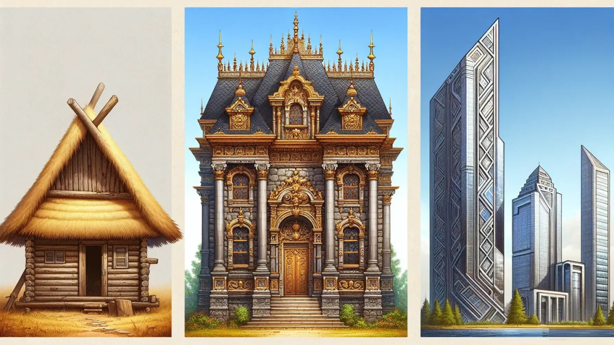 шалаш, дворец, небоскреб