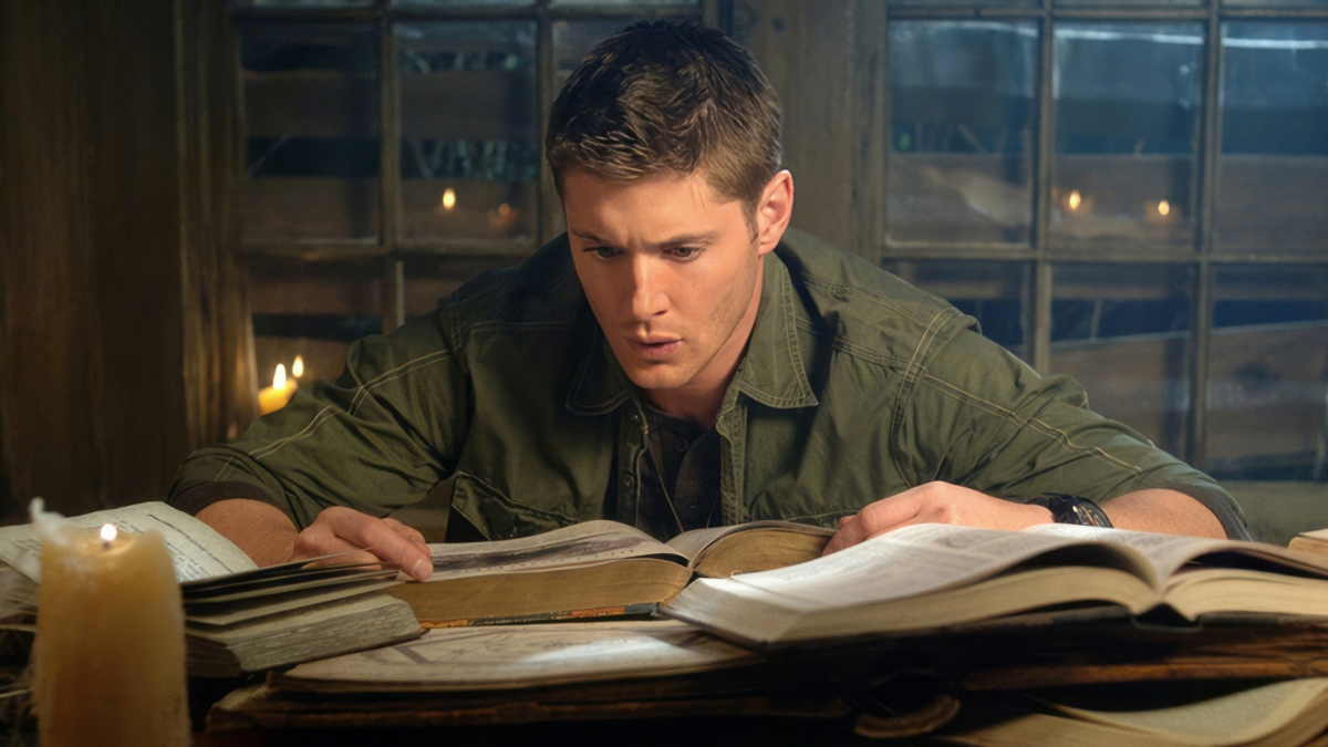 Мужчина разглядывает книги