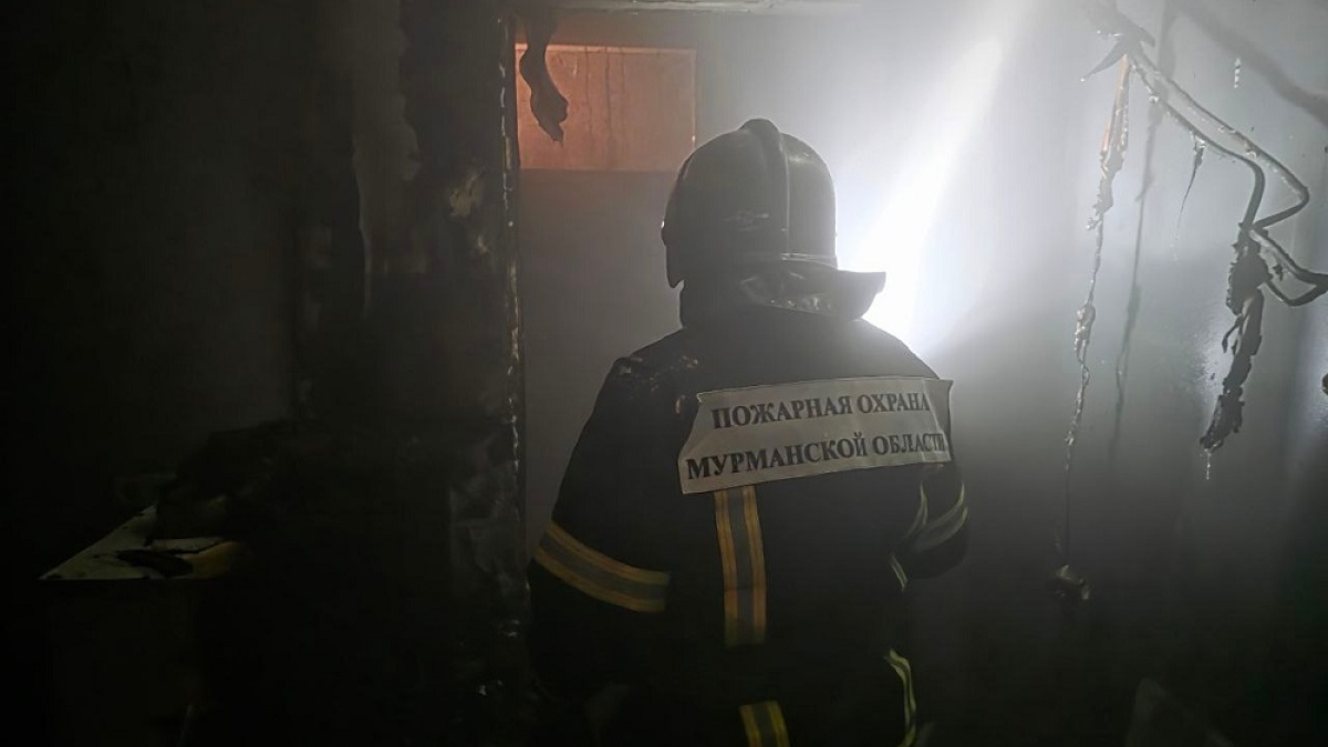 пожарный борется с огнем