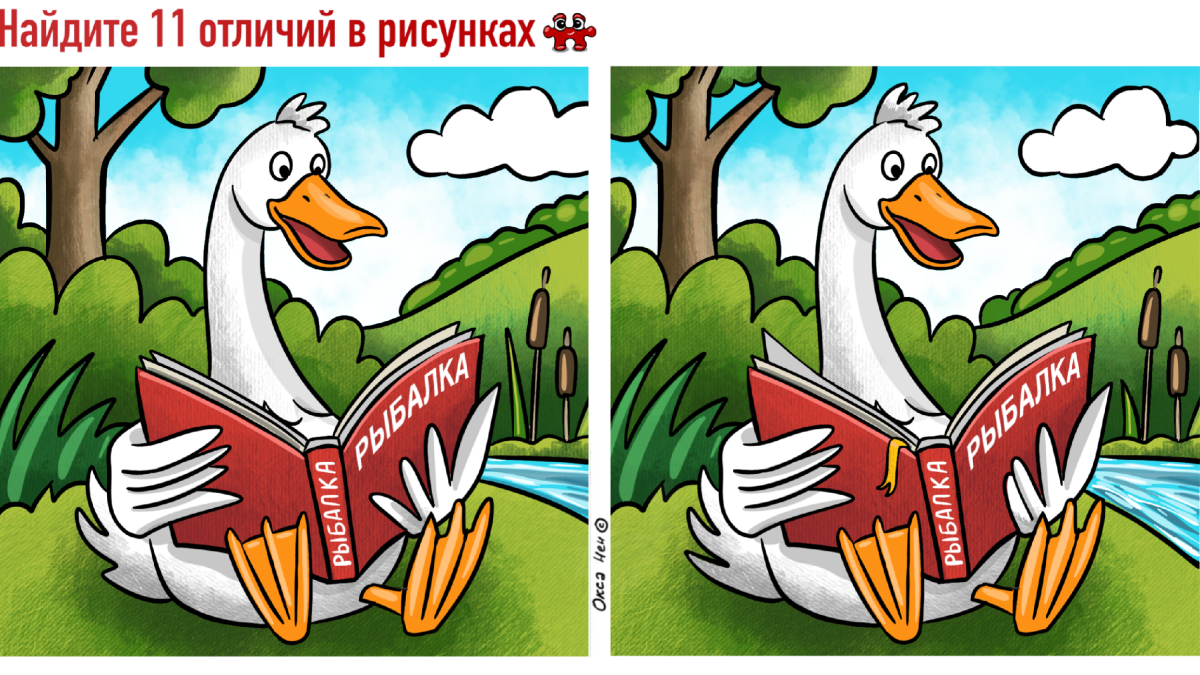 Утка читает пособие по рыбалке