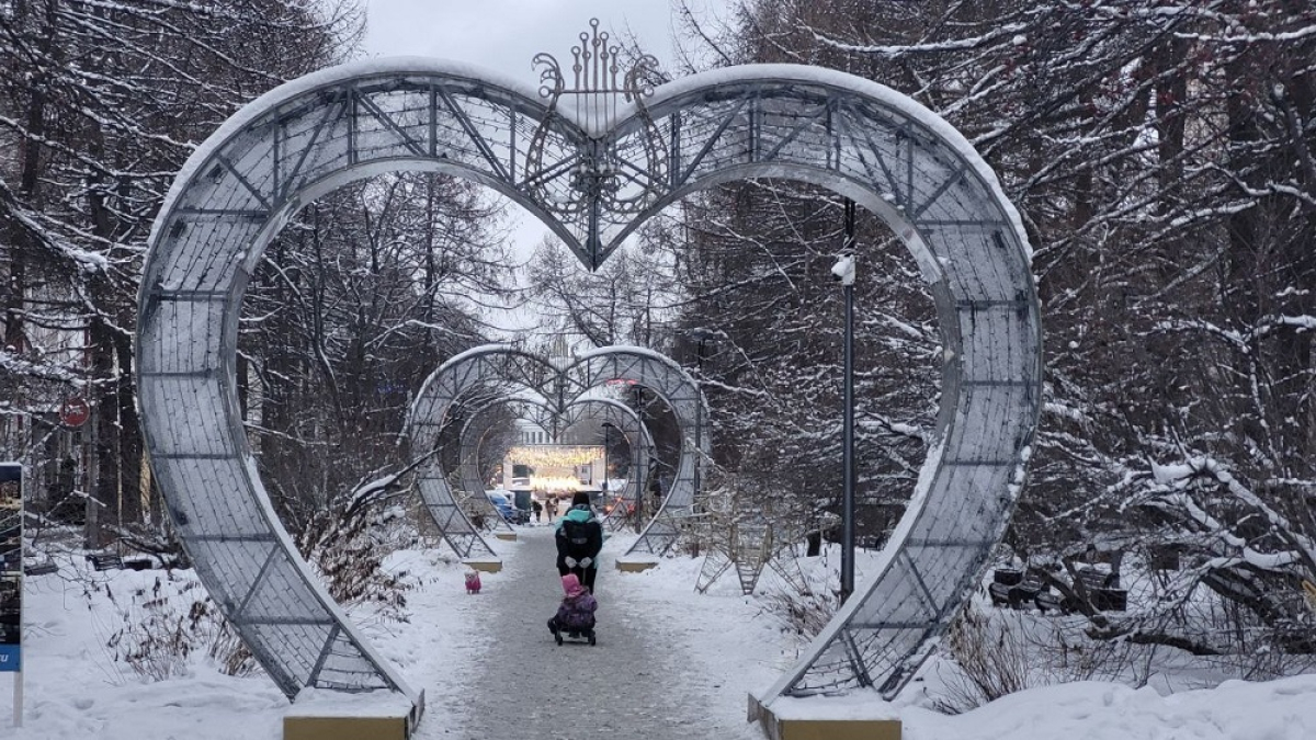 зимняя аллея с людьми