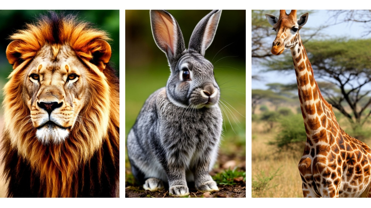 лев, кролик, жираф