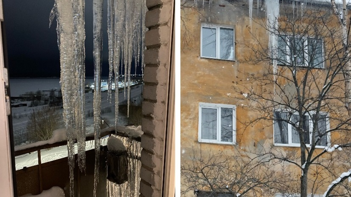 длинные сосульки за окном