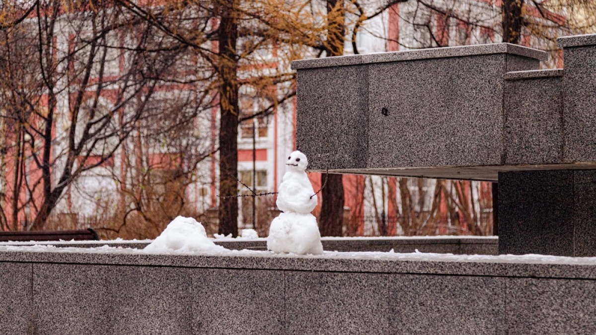 снеговик стоит на улице