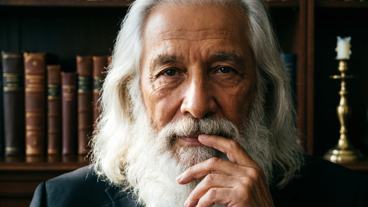 Мужчина на фоне книг