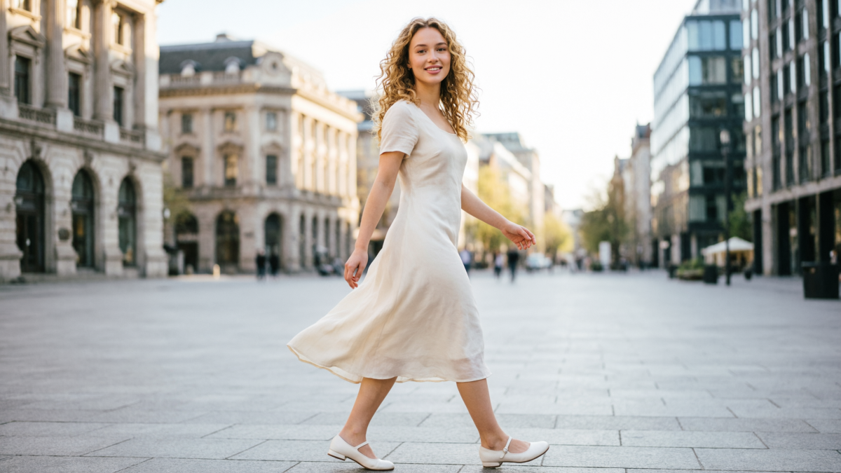 Девушка шагает по улице