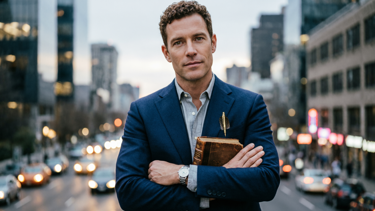 Мужчина на фоне мегаполиса