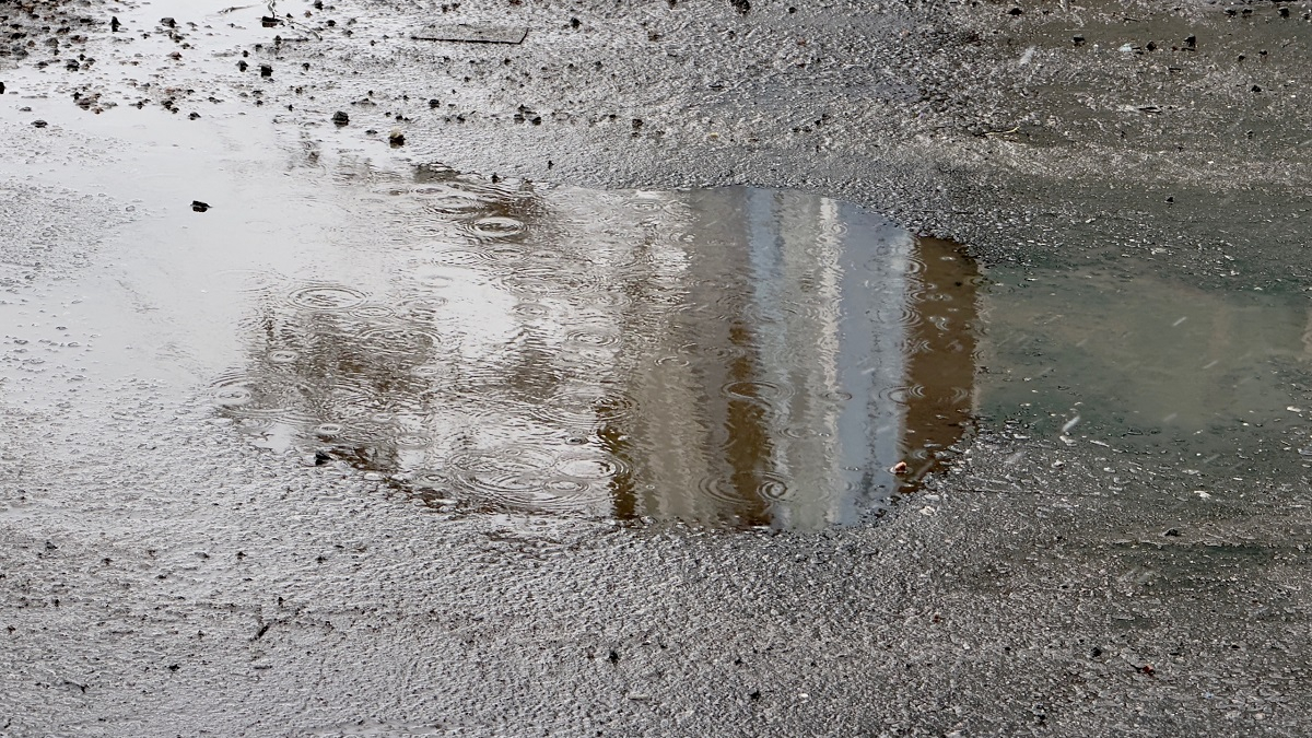 капли дождя в луже