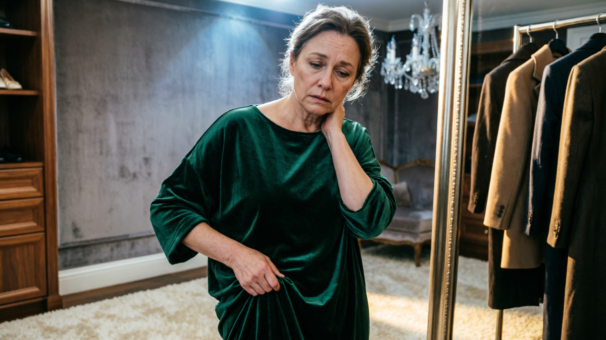 Женщина поправляет платье