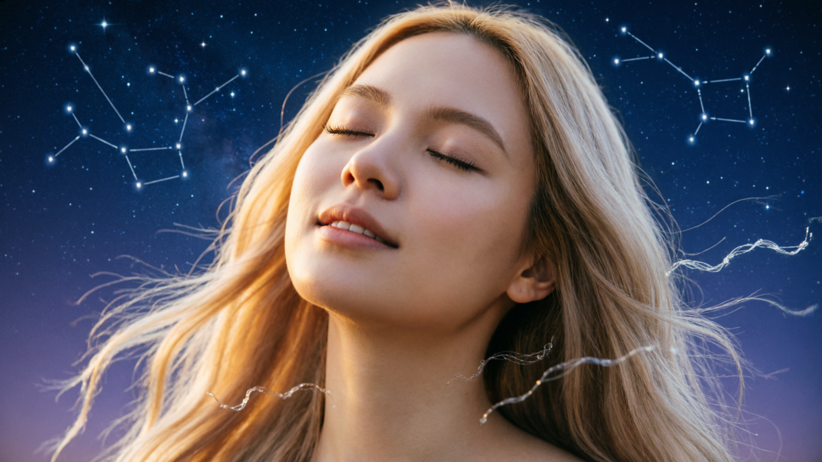Девушка и созвездия на небе
