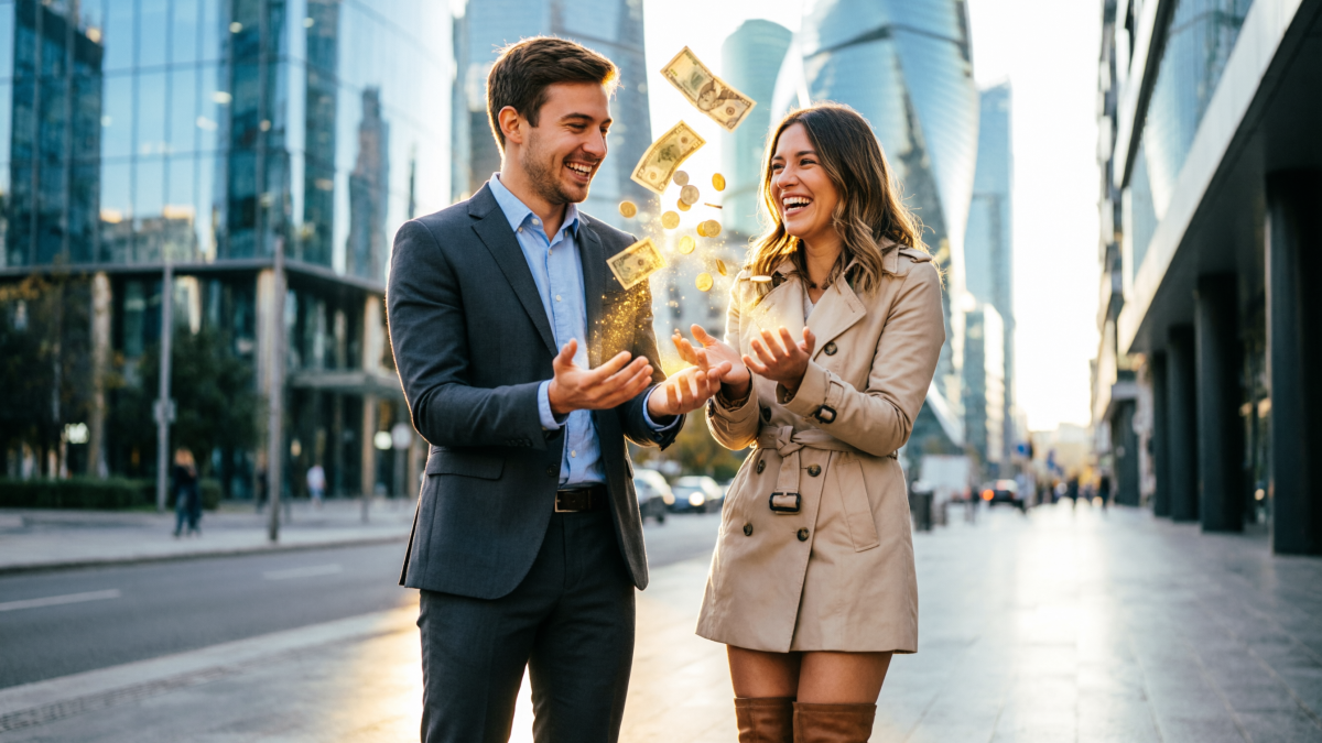 Счастливая пара с деньгами