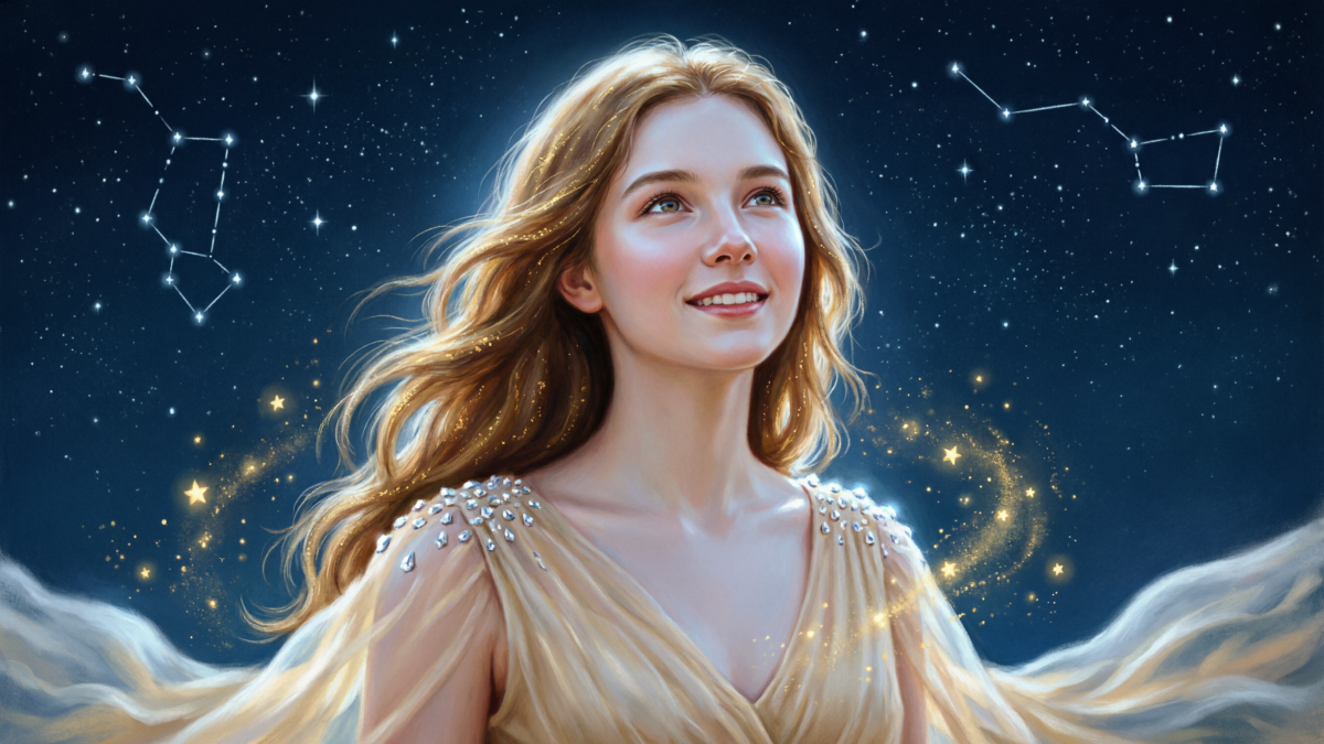 Девушка на фоне звёздного неба