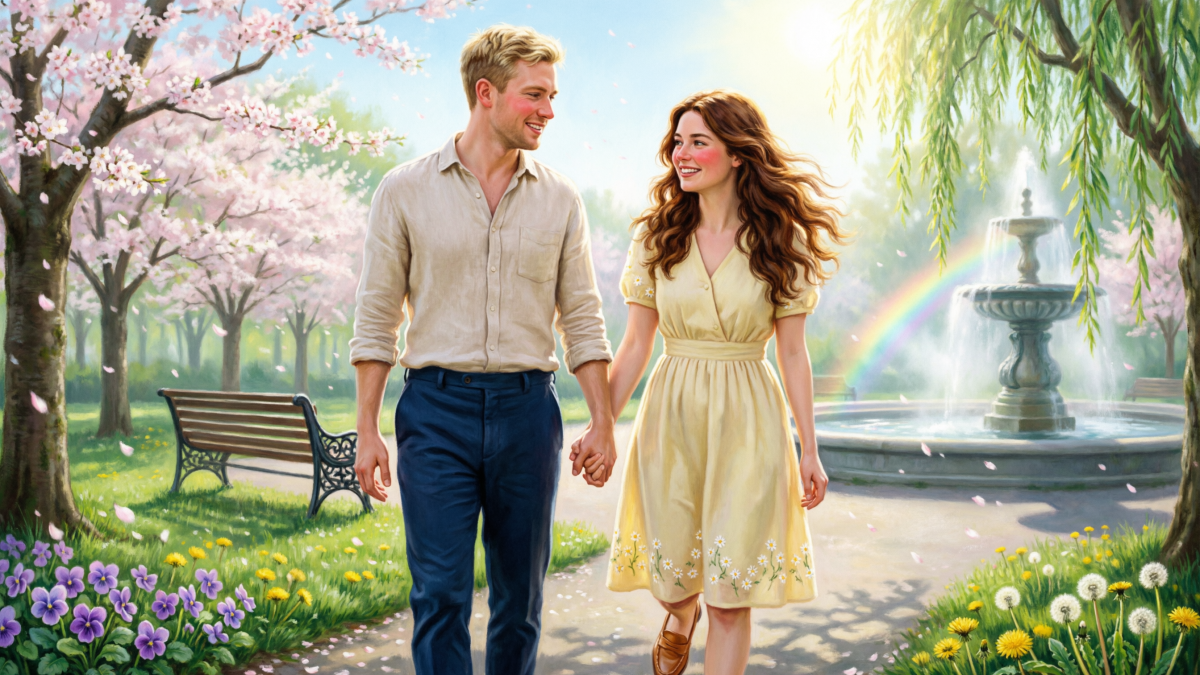 Пара гуляет в парке