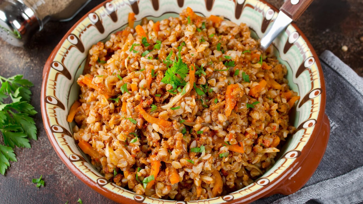 гречка с куриным фаршем