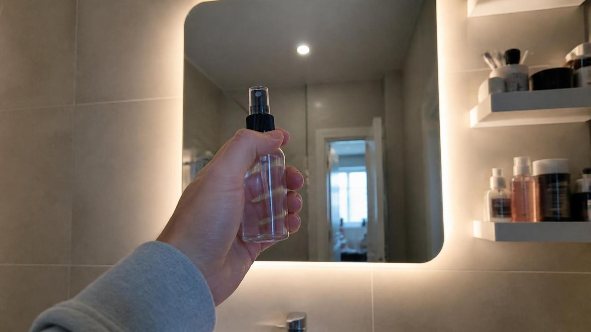 Нанесение автомобильного антизапотевателя на зеркало в ванной