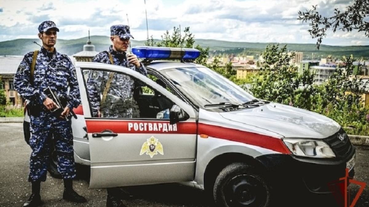 сотрудники Росгвардии возле автомобиля