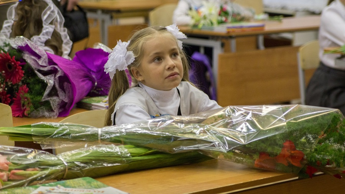 первоклассница за партой