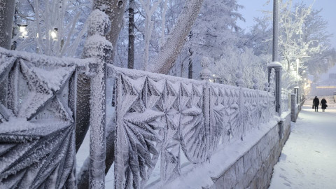 Забор в инее у Родины в Мурманске