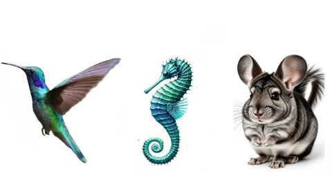 колибри, морской конек, шиншилла