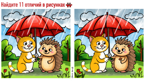 Картинка с ежиком и котенком