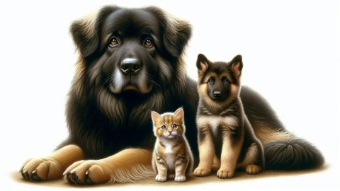 две собаки и котенок