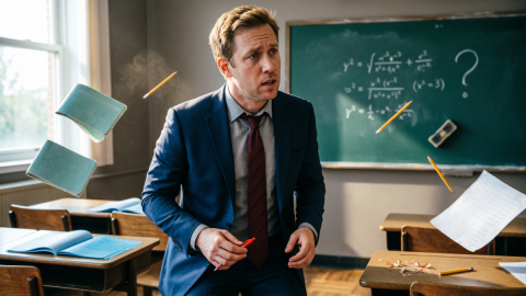 Мужчина в школьном классе