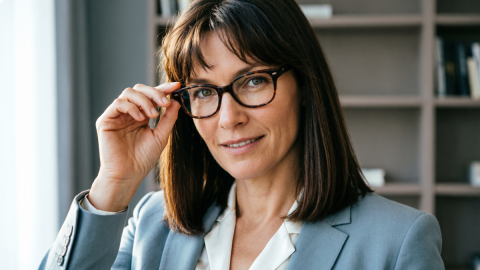 Женщина поправляет очки