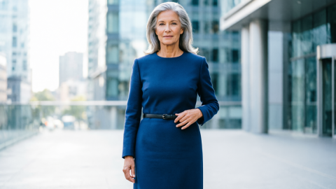 Женщина в платье на фоне города