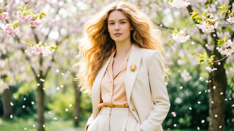 Девушка на фоне цветущего сада
