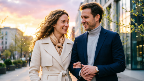 Счастливая пара гуляет