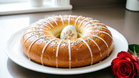 Пасхальный пирог на тарелке